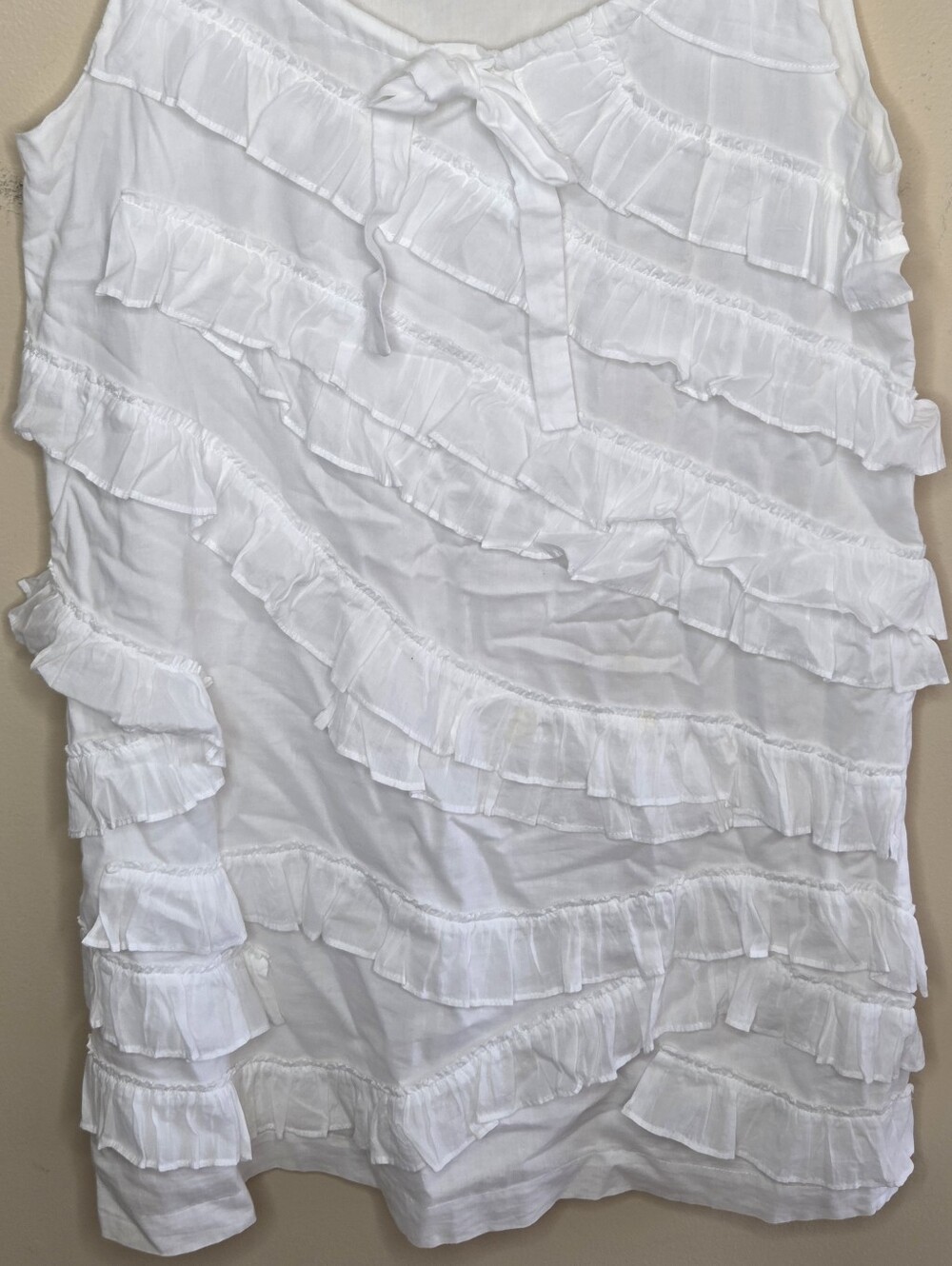 J. Crew White Tiered Ruffled Scoop Neck Tank Dress Size Small Boho Beachy Girly - Picture 3 of 6
